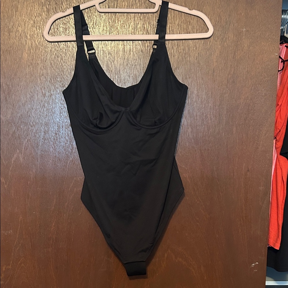 Black Underwire Shaping Bodysuit with Adjustable Straps